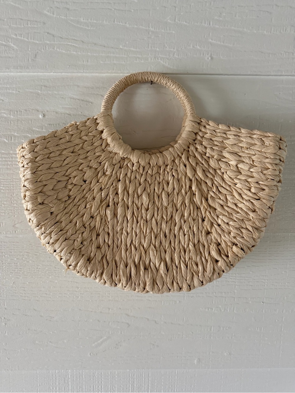 Natural Woven Raffia Circle Handle Tote Bag Boho Beach Purse Beige